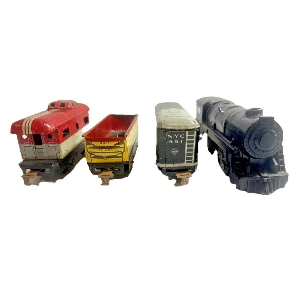 Wind Up MARX Toy Train Engine & Tender Car 551 Freight Car 241708 Caboose 20102